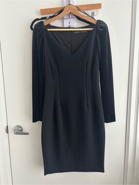 Zara Black V-Neck Long Sleeve Sheath Dress